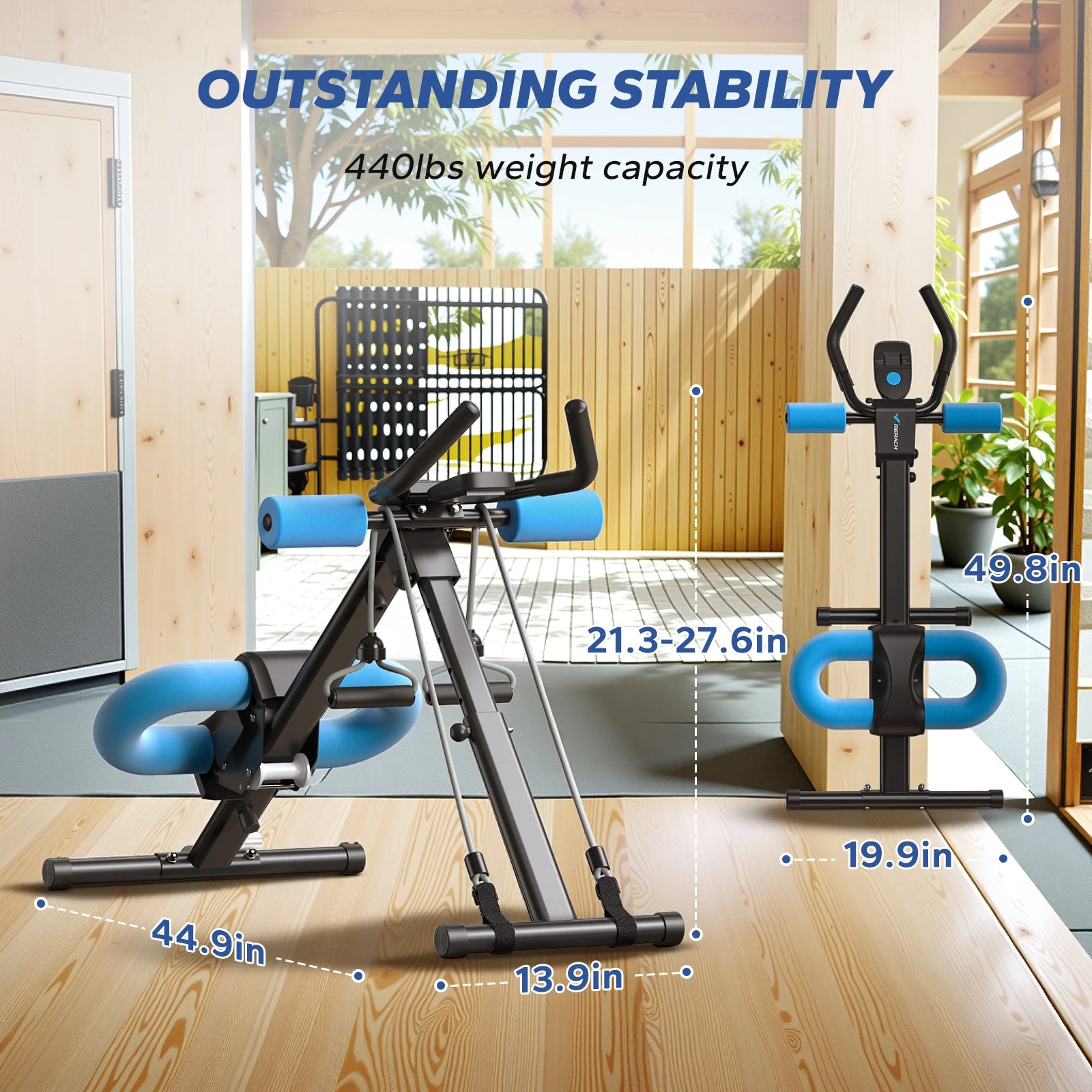 Adjustable Ab Machine – Foldable Ab Workout Equipment with Knee Protection & LCD Display for Home Gym Core Training