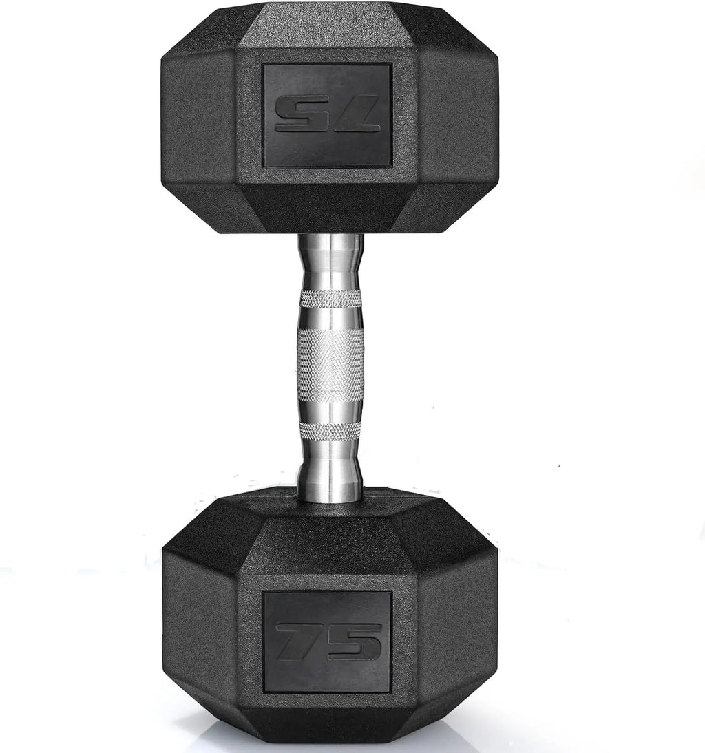 Rubber‑Coated Cast Iron Hex Dumbbells — 30–75 lb Hand Weights, 2‑Piece Set for Home & Gym Training