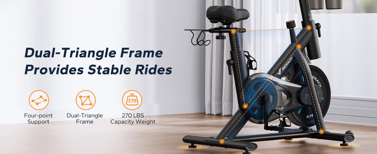Exercise Bike – Brake Pad/Magnetic Stationary Indoor Cycling Bike, Low‑Noise Design with App Compatibility, Tablet Mount & Fitness Courses