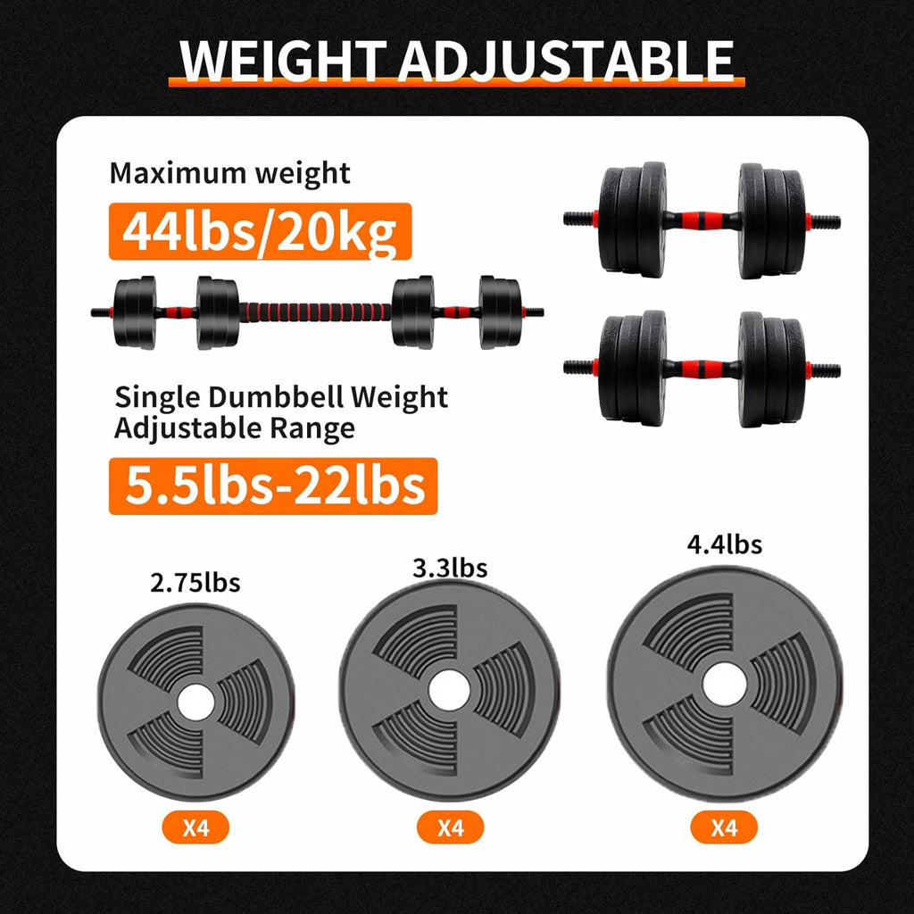 5 to 44lbs Adjustable Dumbbell to Barbell Set with Anti Slip Grip for Versatile Home Gym Strength Training