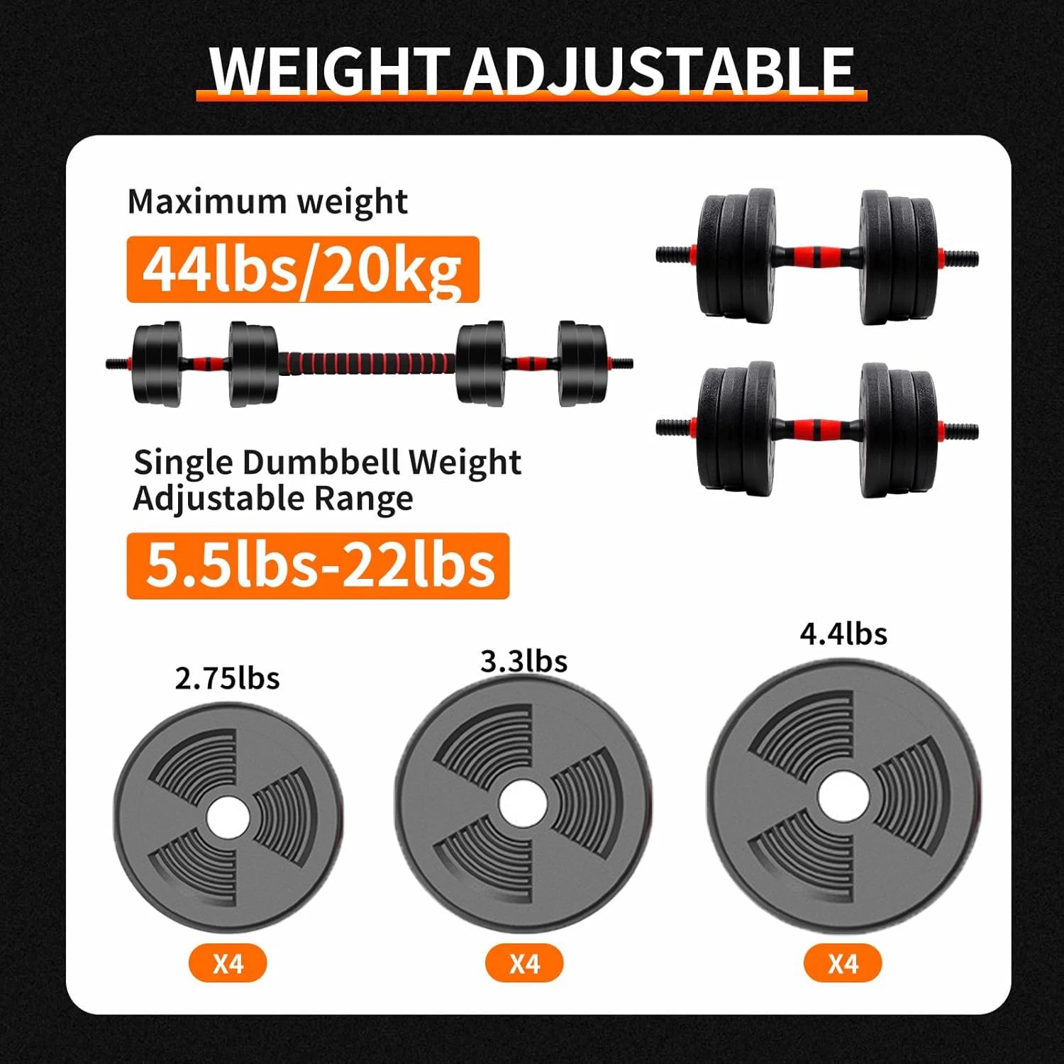 5 to 44lbs Adjustable Dumbbell to Barbell Set with Anti Slip Grip for Versatile Home Gym Strength Training