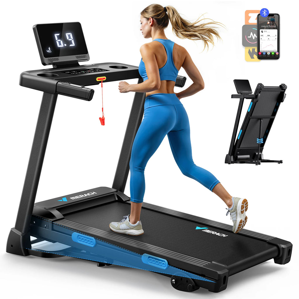 Foldable Treadmill with Incline, Quiet Double‑Deck Technology, 4‑Point Silicone Shock Cushion, Heart Rate Monitoring