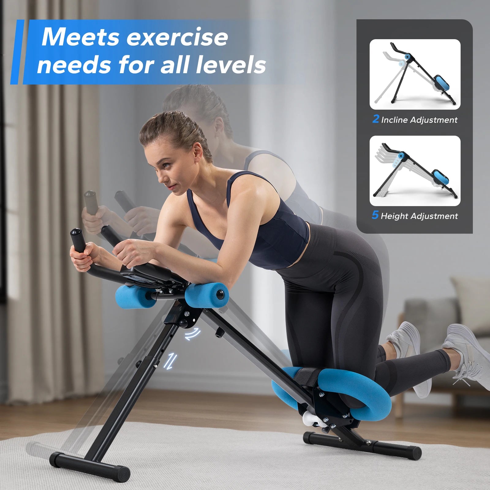 Adjustable Ab Machine – Foldable Ab Workout Equipment with Knee Protection & LCD Display for Home Gym Core Training