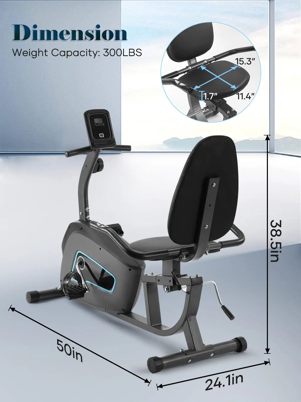 Recumbent Exercise Bike for Home Stationary Bike Quiet 8 Level Resistance Large Comfortable Seat with Heart Rate Handles