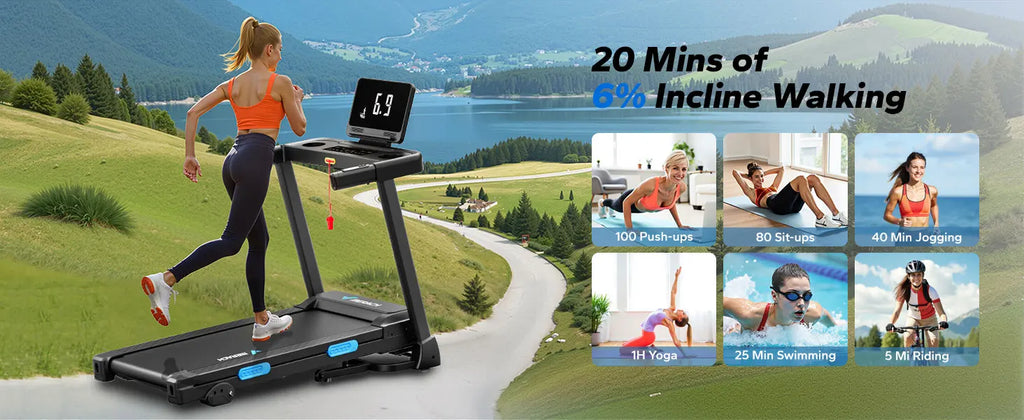 Foldable Treadmill with Incline, Quiet Double‑Deck Technology, 4‑Point Silicone Shock Cushion, Heart Rate Monitoring