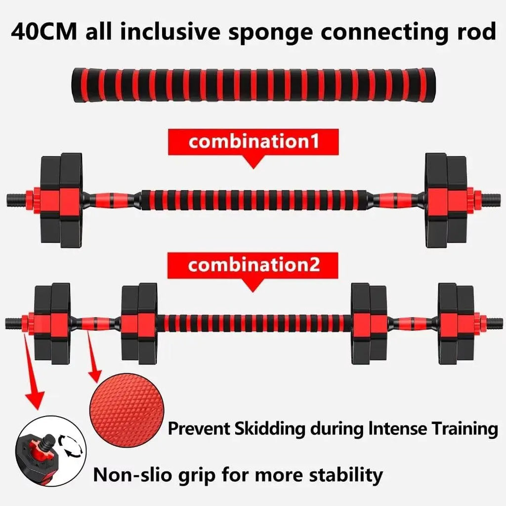 Adjustable Dumbbell Set with 2 in 1 Convertible Barbell 5.5 to 44lbs Rubber Coated Weights for Home Gym Strength Training