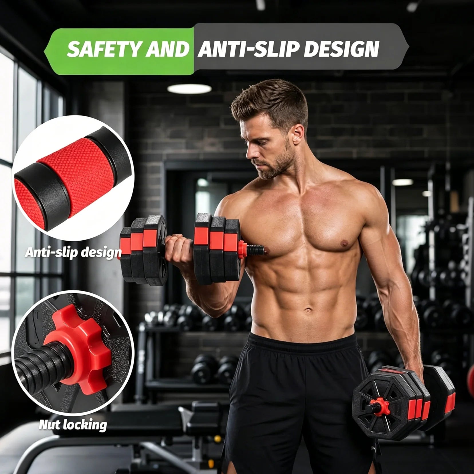 Adjustable Dumbbell Set with 2 in 1 Convertible Barbell 5.5 to 44lbs Rubber Coated Weights for Home Gym Strength Training