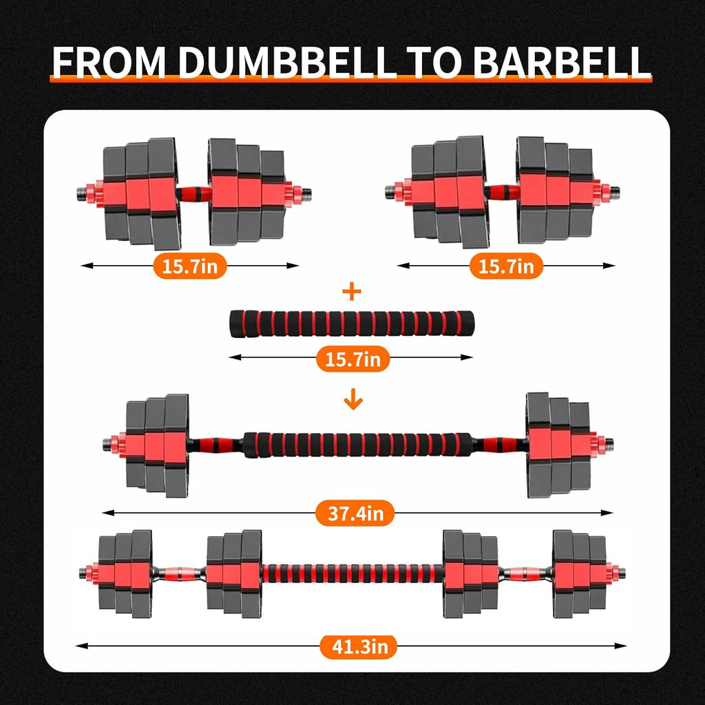 Adjustable Dumbbell Set with 2 in 1 Convertible Barbell 5.5 to 44lbs Rubber Coated Weights for Home Gym Strength Training