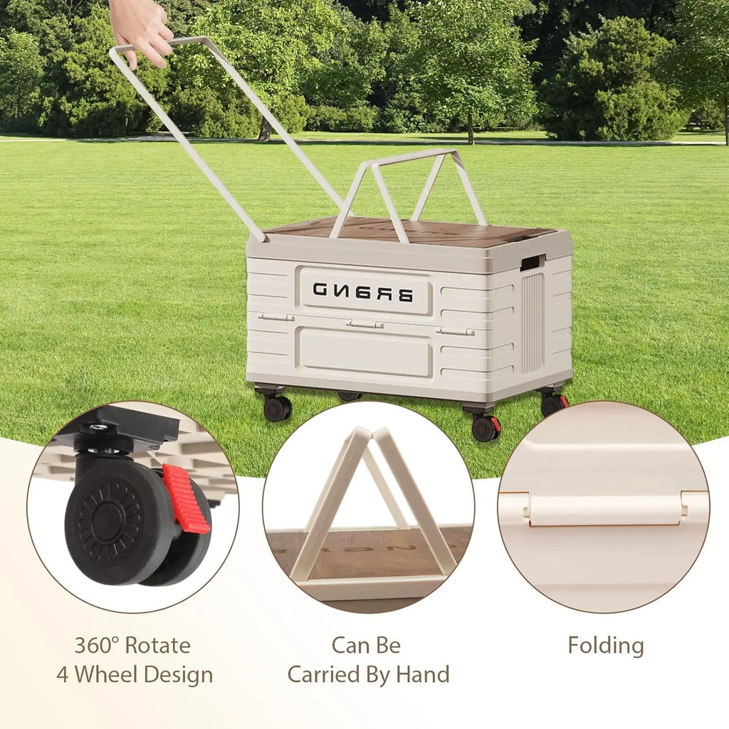 360° Rotating Foldable Storage Cart Heavy Duty Mobile Organizer with Silent Wheels for Camping Storage