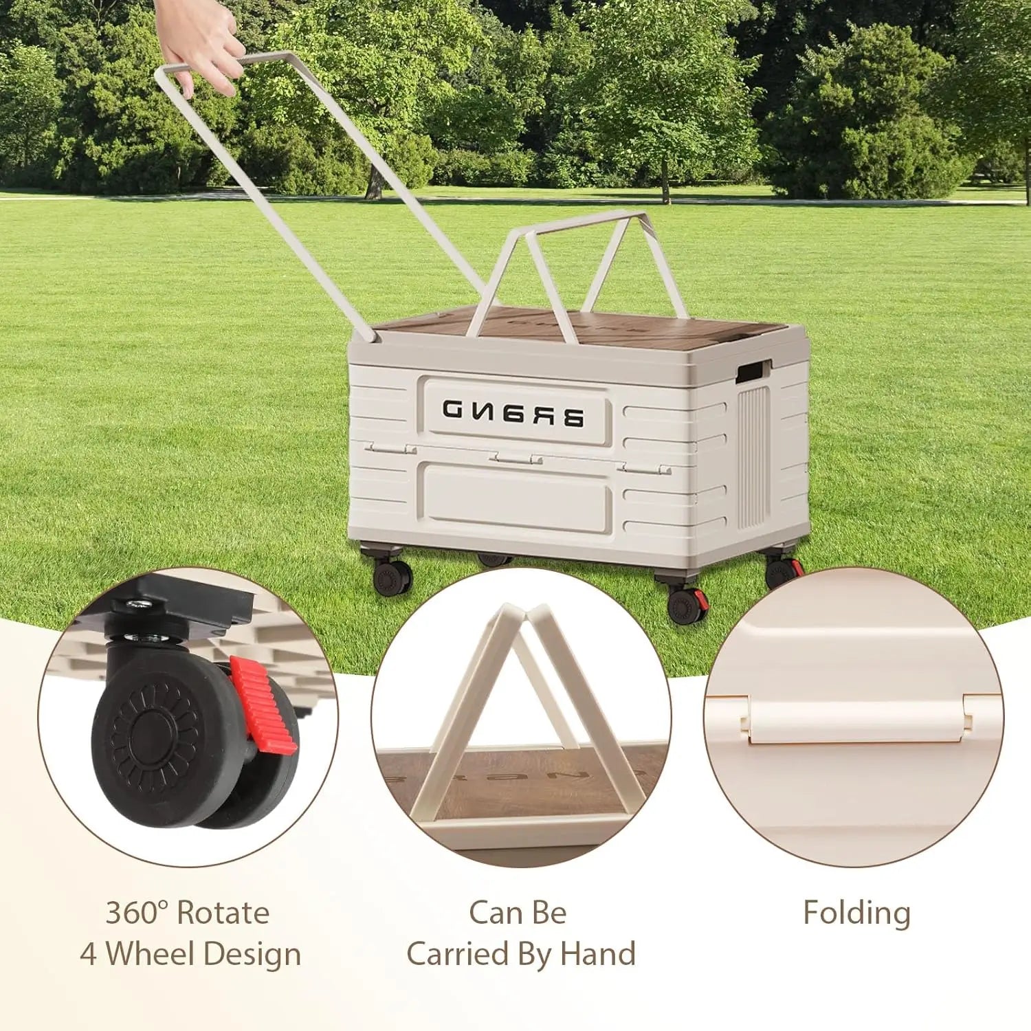 360° Rotating Foldable Storage Cart Heavy Duty Mobile Organizer with Silent Wheels for Camping Storage