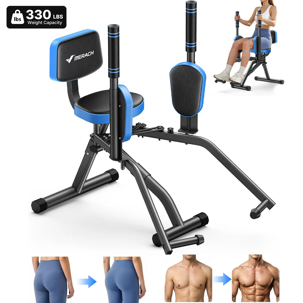 Hip Abductor and Adductor Trainer Adjustable Resistance Glute and Inner Thigh Workout Machine for Home Gym featuring Dual Foot Bar 360 Degree Rotating Leg Pads and Bands