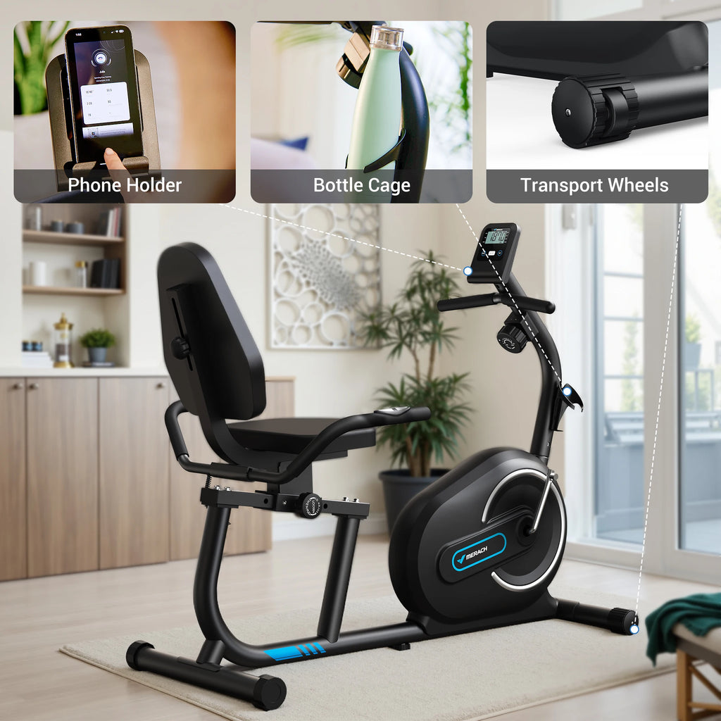 Recumbent Exercise Bike for Home Smart Bluetooth with Exclusive App Connectivity LCD Display Heart Rate Handles Magnetic Recumbent Bike
