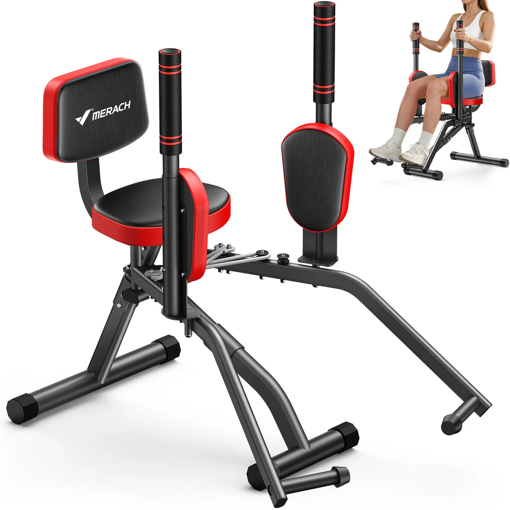 Hip Abductor and Adductor Trainer Adjustable Resistance Glute and Inner Thigh Workout Machine for Home Gym featuring Dual Foot Bar 360 Degree Rotating Leg Pads and Bands