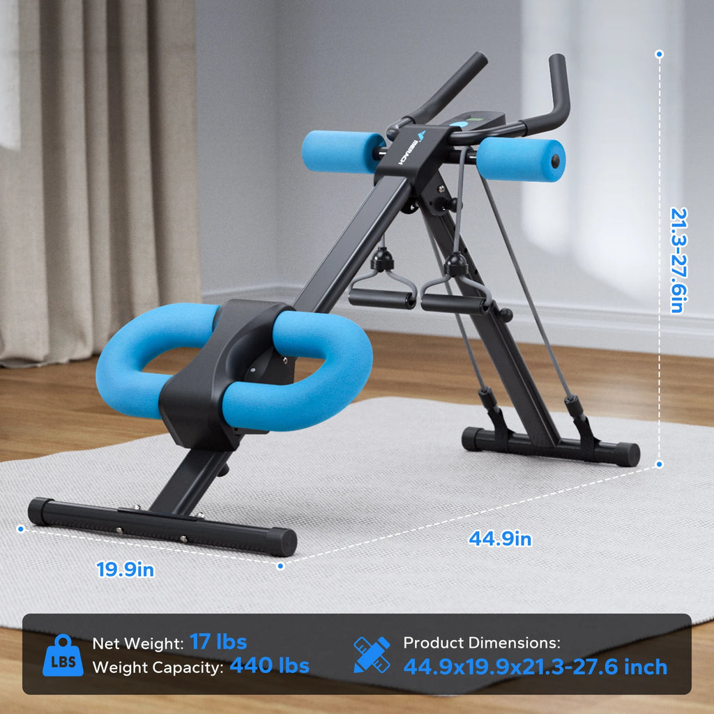 Adjustable Ab Machine – Foldable Ab Workout Equipment with Knee Protection & LCD Display for Home Gym Core Training
