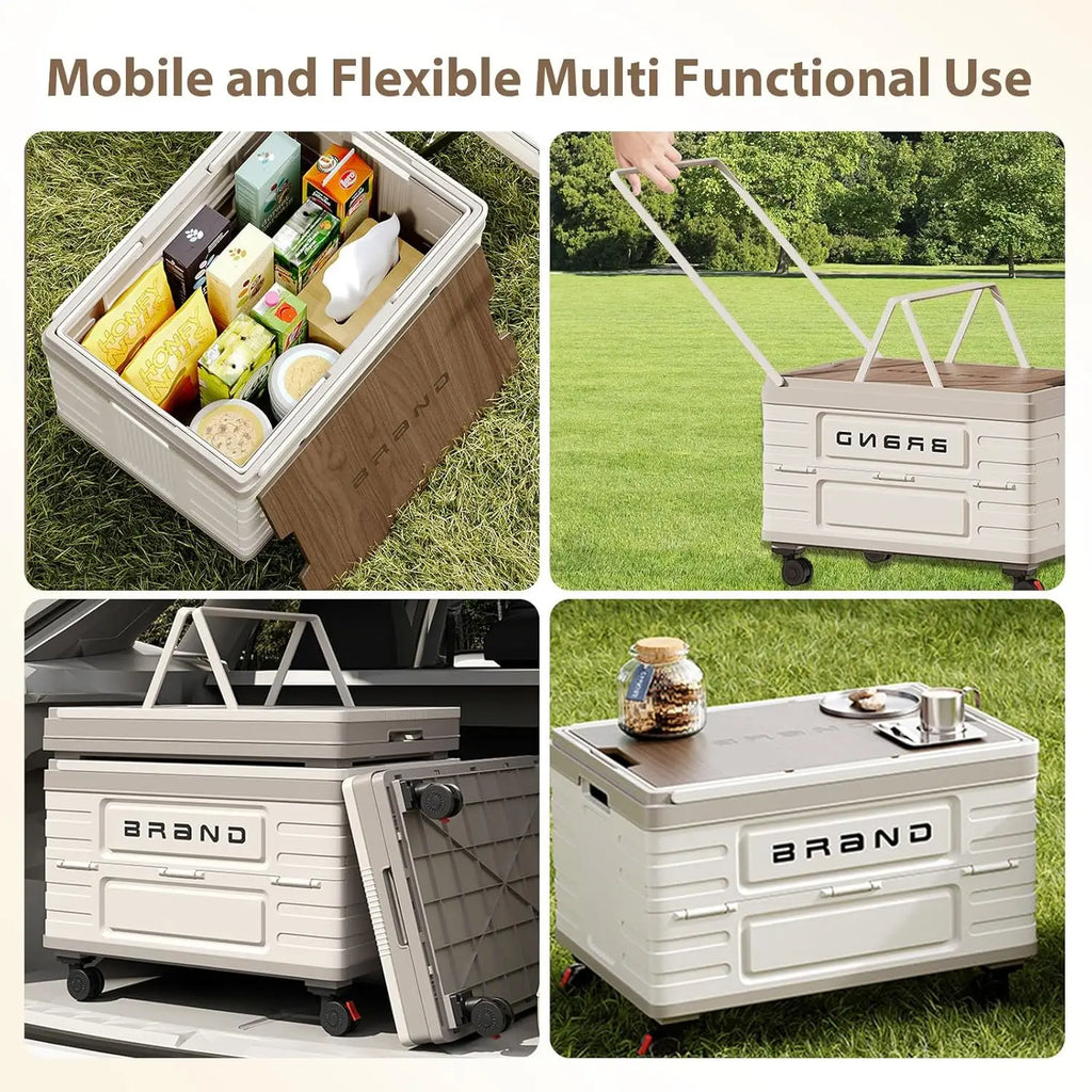 360° Rotating Foldable Storage Cart Heavy Duty Mobile Organizer with Silent Wheels for Camping Storage