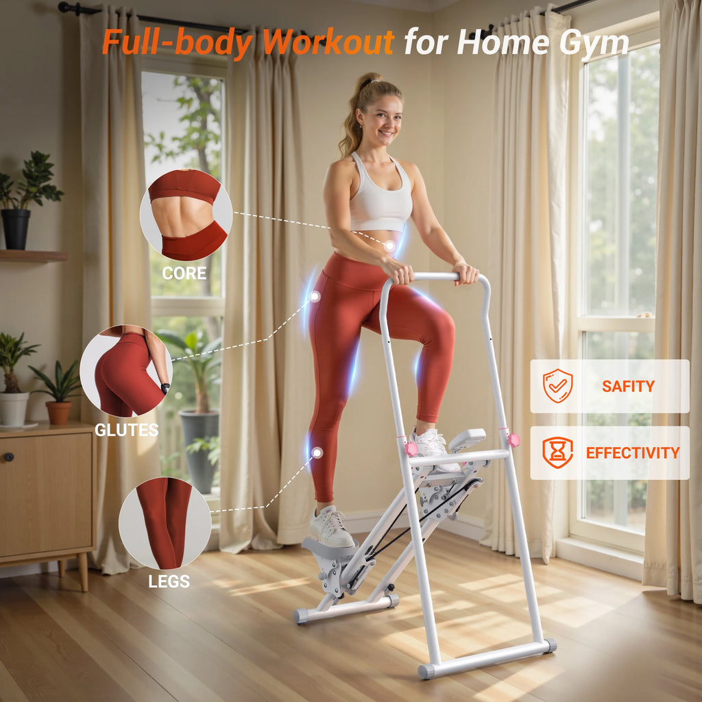 Stair Stepper for Home Gym offering a Full Body Workout with a Compact Folding Design Extended Step Range and Adjustable Handlebar and Pedals