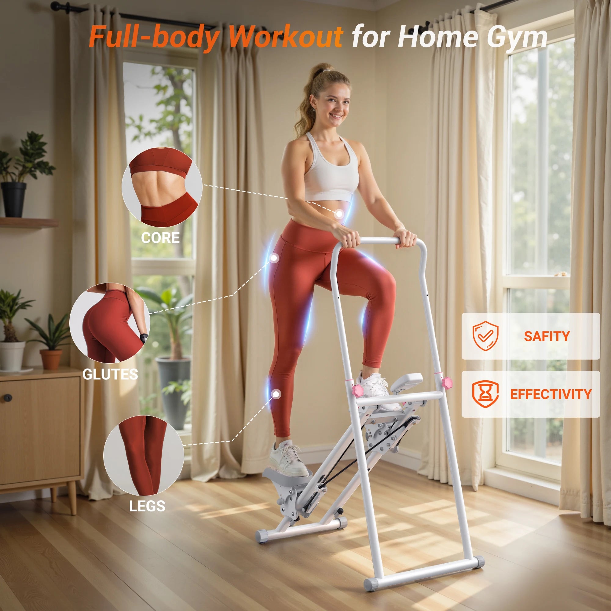 Stair Stepper for Home Gym offering a Full Body Workout with a Compact Folding Design Extended Step Range and Adjustable Handlebar and Pedals