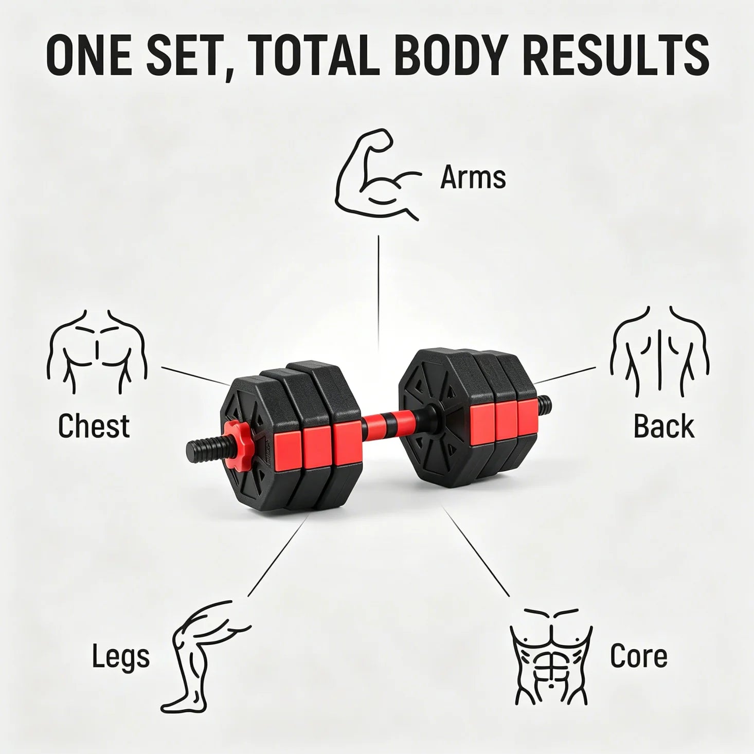Adjustable Dumbbell Set with 2 in 1 Convertible Barbell 5.5 to 44lbs Rubber Coated Weights for Home Gym Strength Training