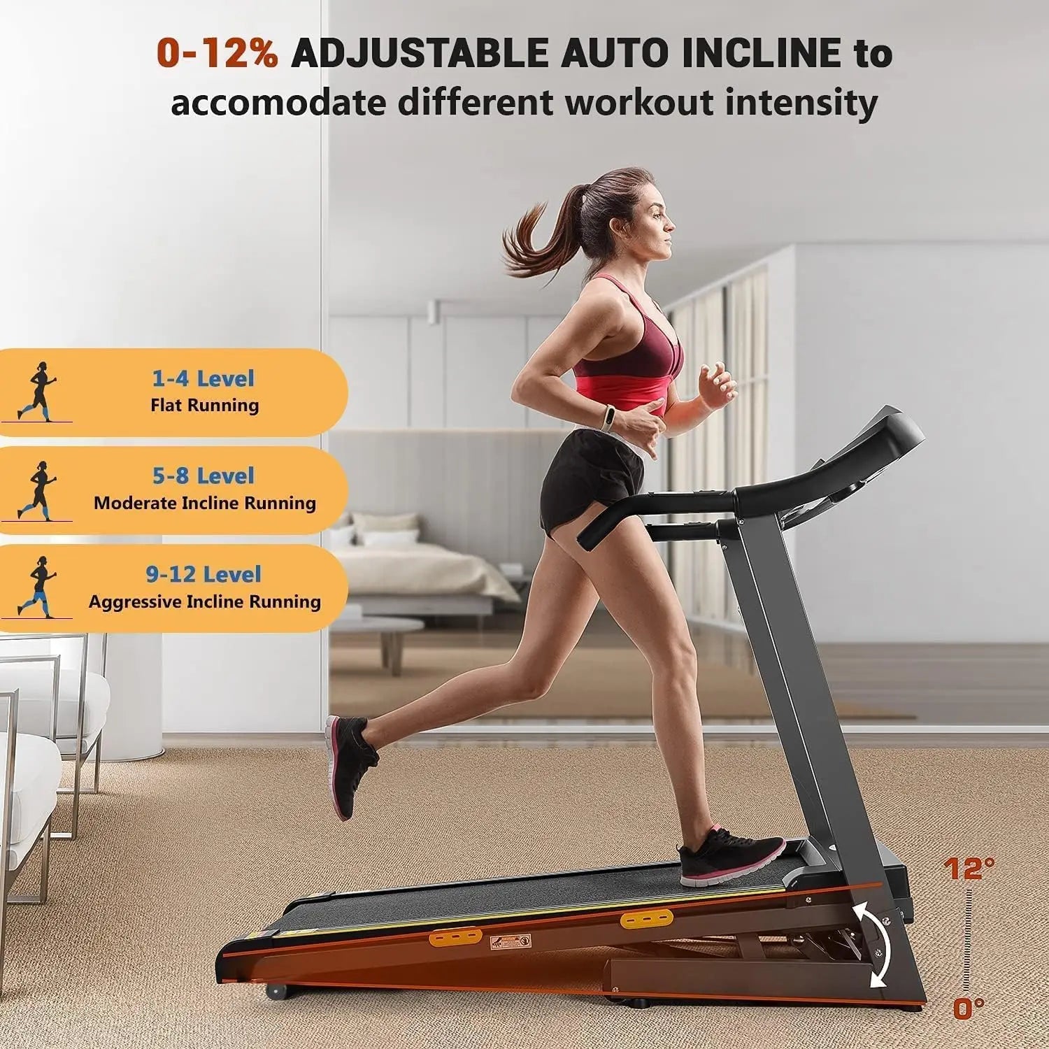 Treadmill with Auto Incline Folding Electric Running Machine 17 Inch Electric Treadmill 2.5HP 8.5MPH with 15 Training Programs