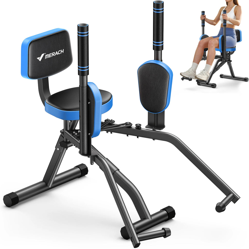 Hip Abductor and Adductor Trainer Adjustable Resistance Glute and Inner Thigh Workout Machine for Home Gym featuring Dual Foot Bar 360 Degree Rotating Leg Pads and Bands