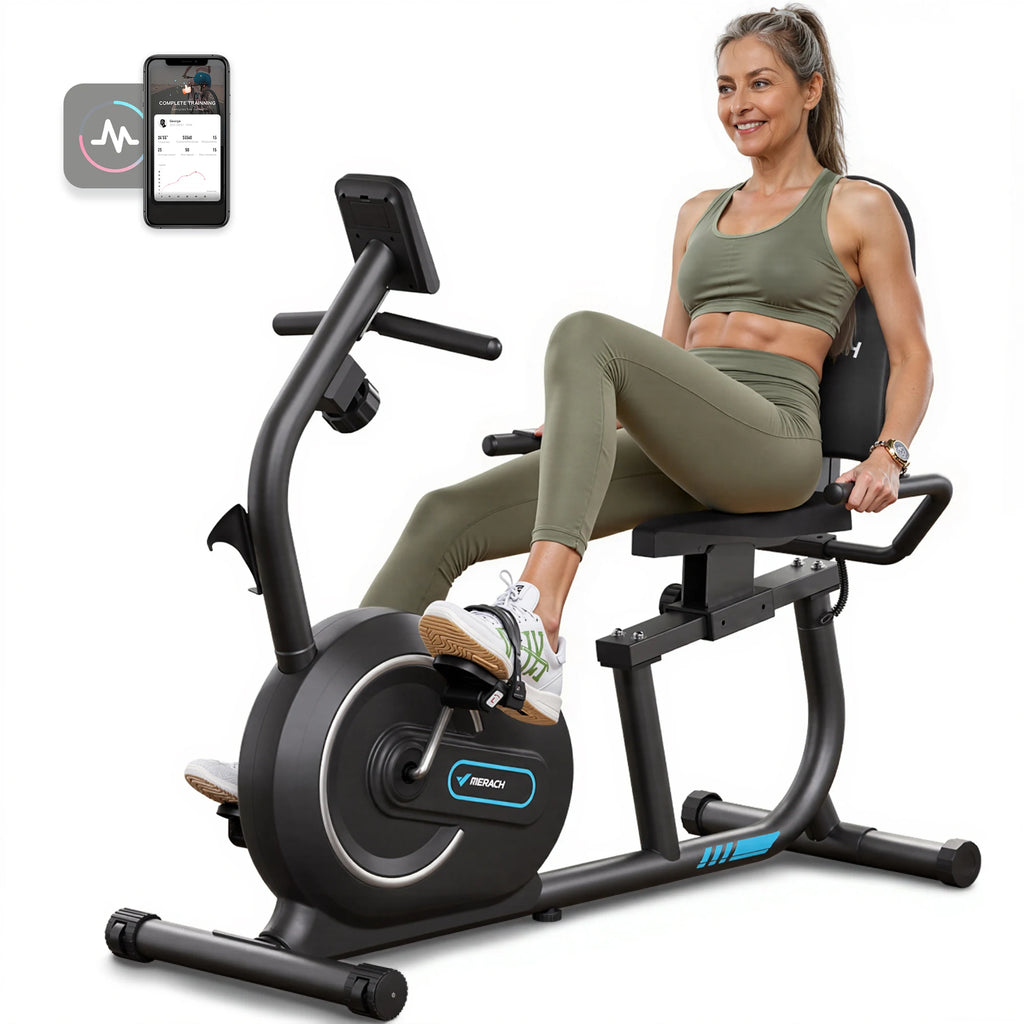 Recumbent Exercise Bike for Home Smart Bluetooth with Exclusive App Connectivity LCD Display Heart Rate Handles Magnetic Recumbent Bike