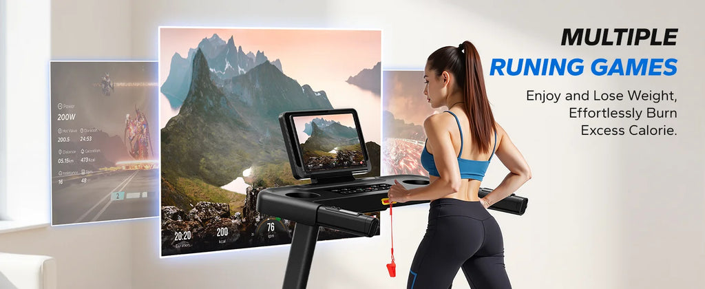 Foldable Treadmill with Incline, Quiet Double‑Deck Technology, 4‑Point Silicone Shock Cushion, Heart Rate Monitoring