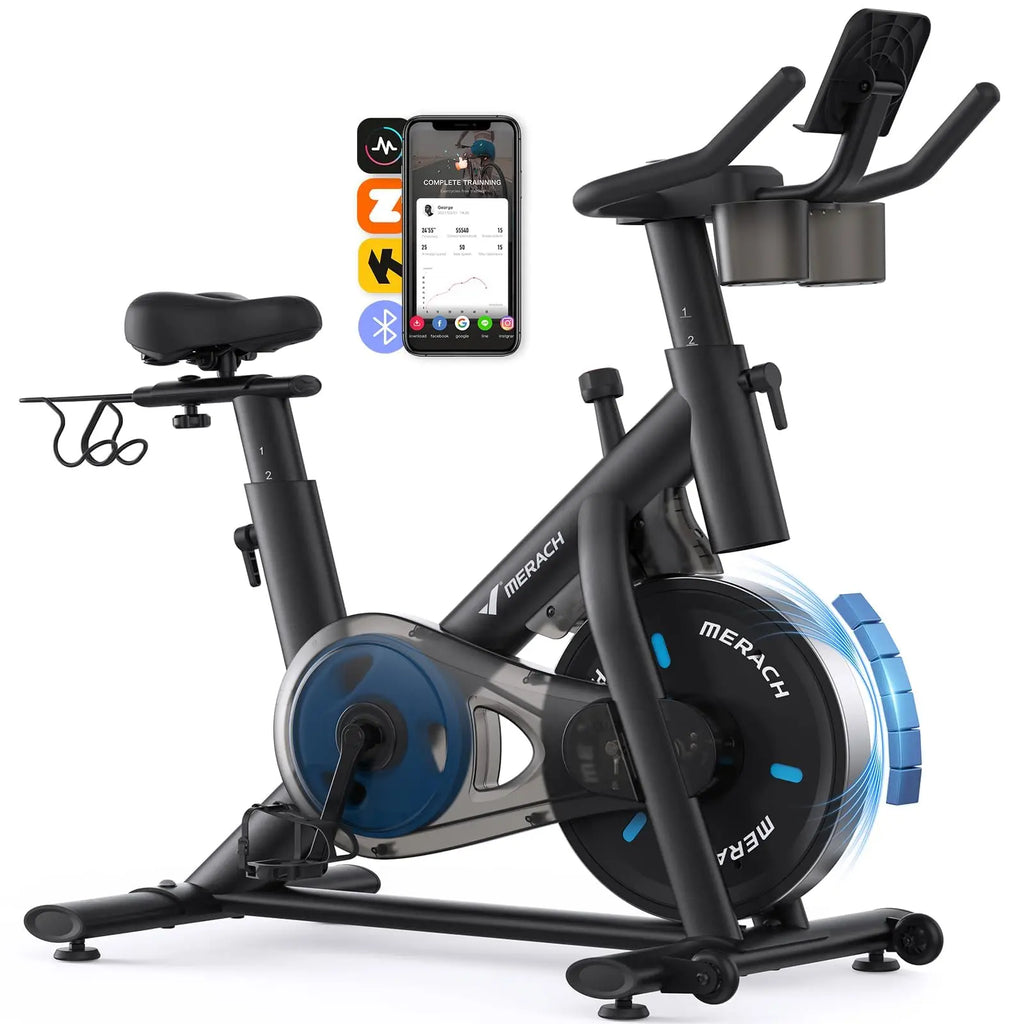 Exercise Bike – Brake Pad/Magnetic Stationary Indoor Cycling Bike, Low‑Noise Design with App Compatibility, Tablet Mount & Fitness Courses