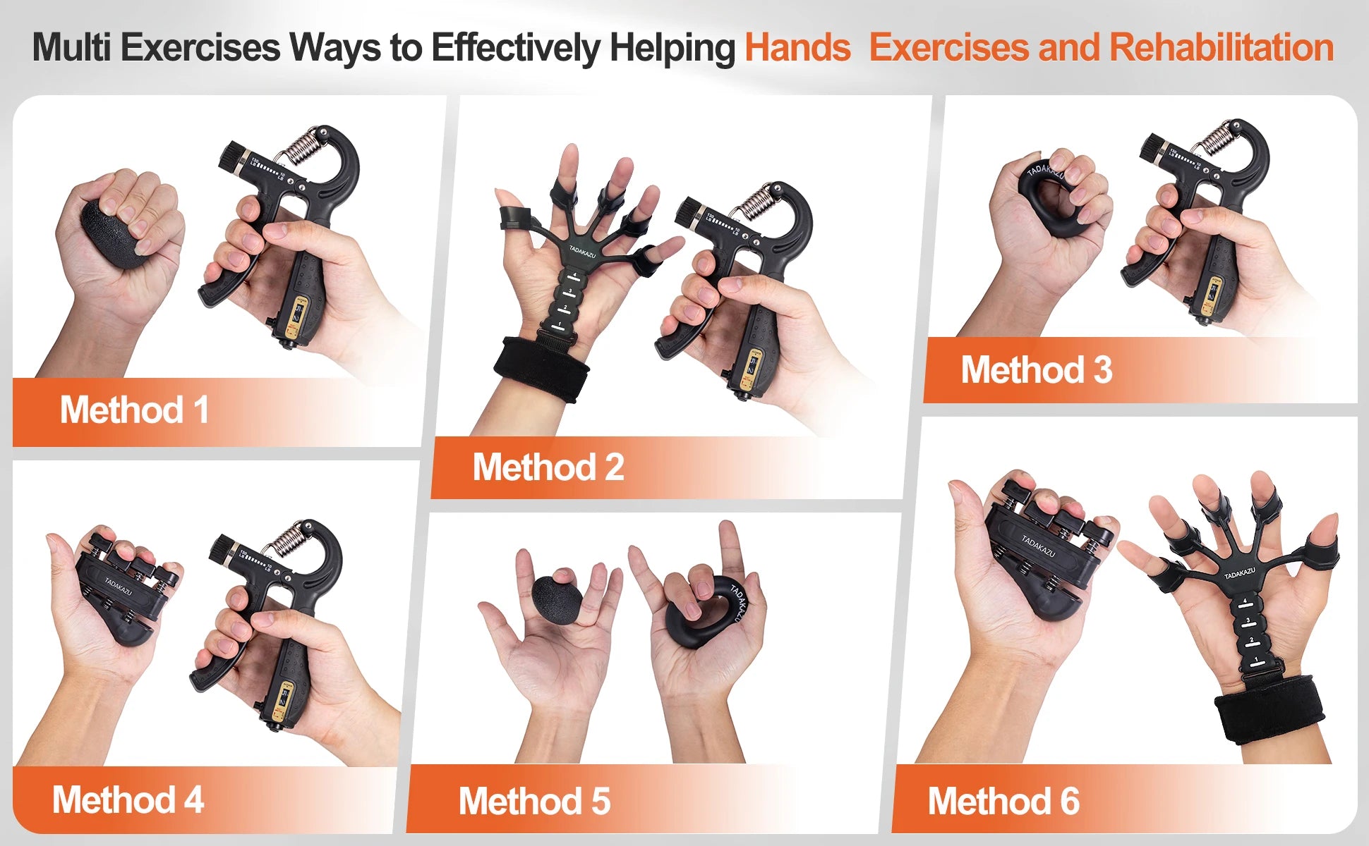 Grip Trainer Kit with Adjustable Hand Gripper Finger and Hand Exercisers Stress Ball and Forearm Ring for Strength and Recovery