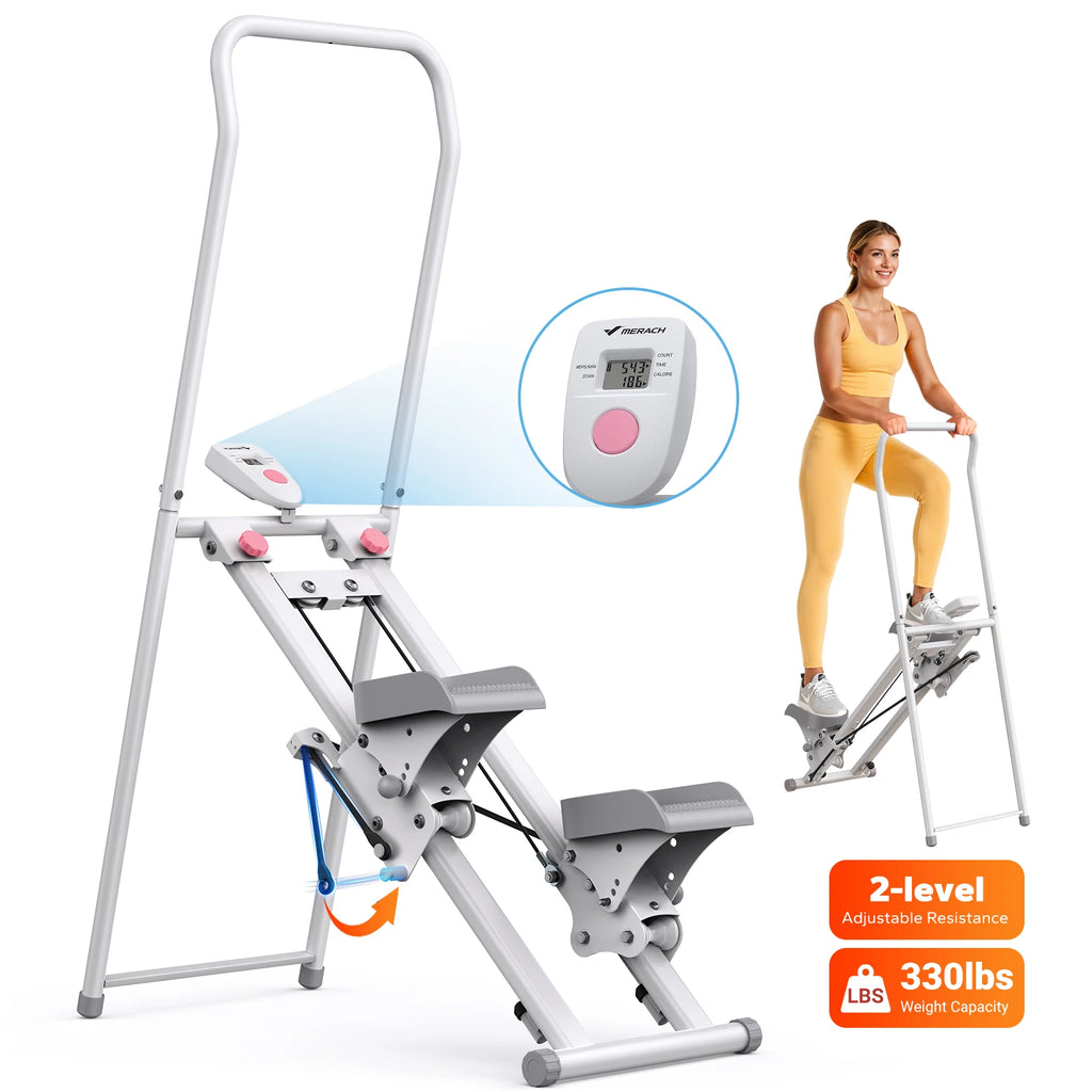 Stair Stepper for Home Gym offering a Full Body Workout with a Compact Folding Design Extended Step Range and Adjustable Handlebar and Pedals
