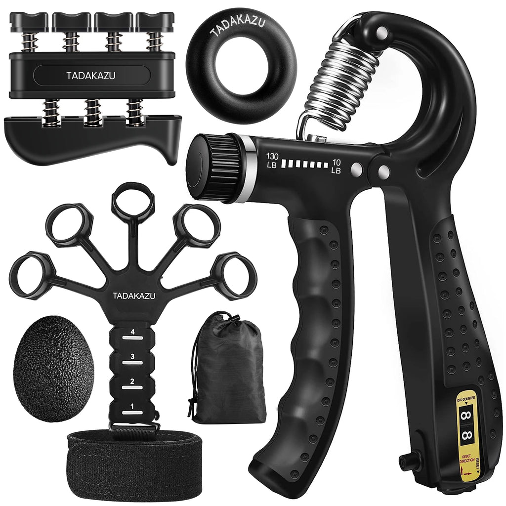 Grip Trainer Kit with Adjustable Hand Gripper Finger and Hand Exercisers Stress Ball and Forearm Ring for Strength and Recovery