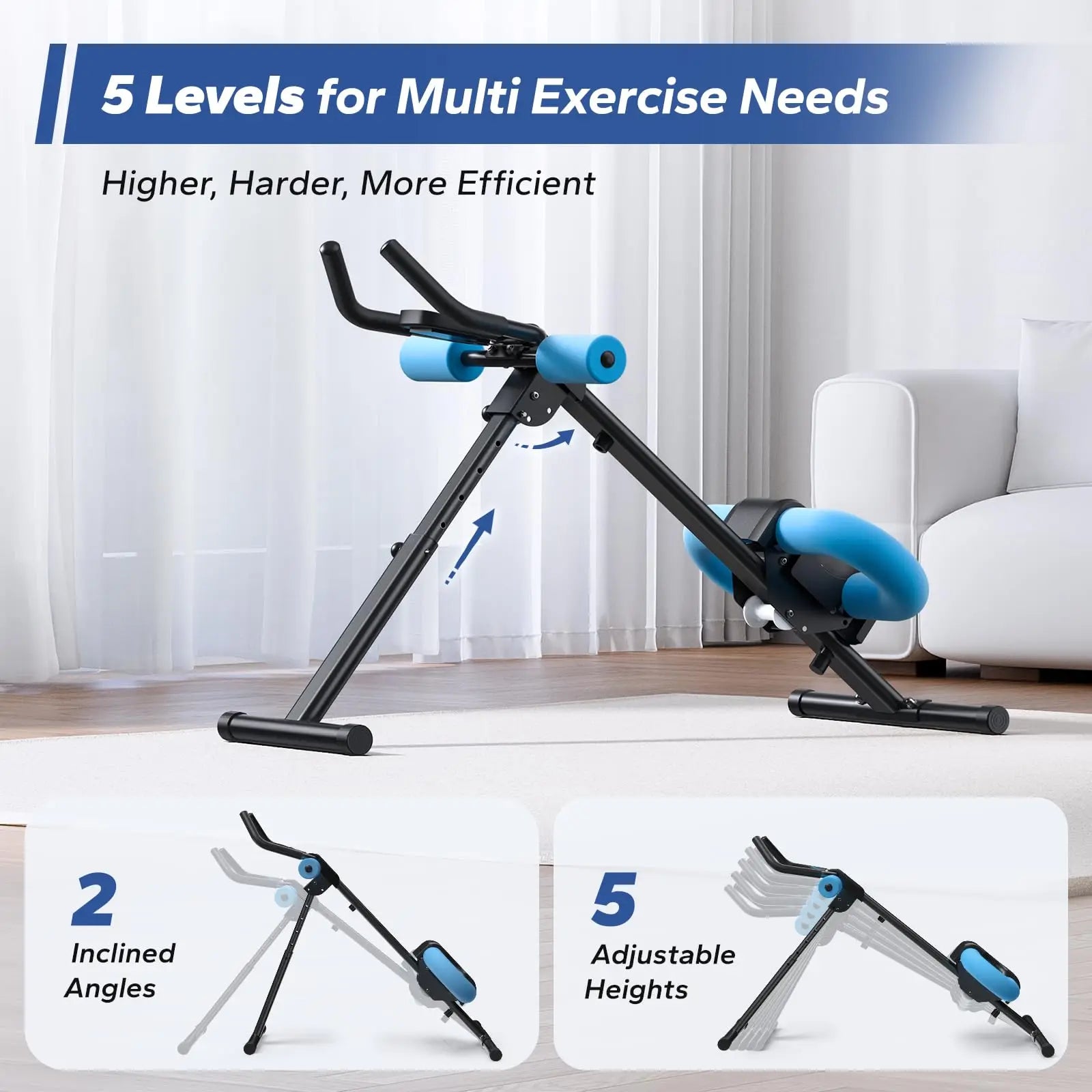 Adjustable Ab Machine – Foldable Ab Workout Equipment with Knee Protection & LCD Display for Home Gym Core Training