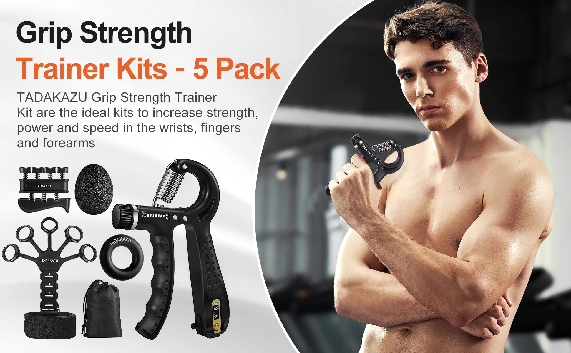 Grip Trainer Kit with Adjustable Hand Gripper Finger and Hand Exercisers Stress Ball and Forearm Ring for Strength and Recovery