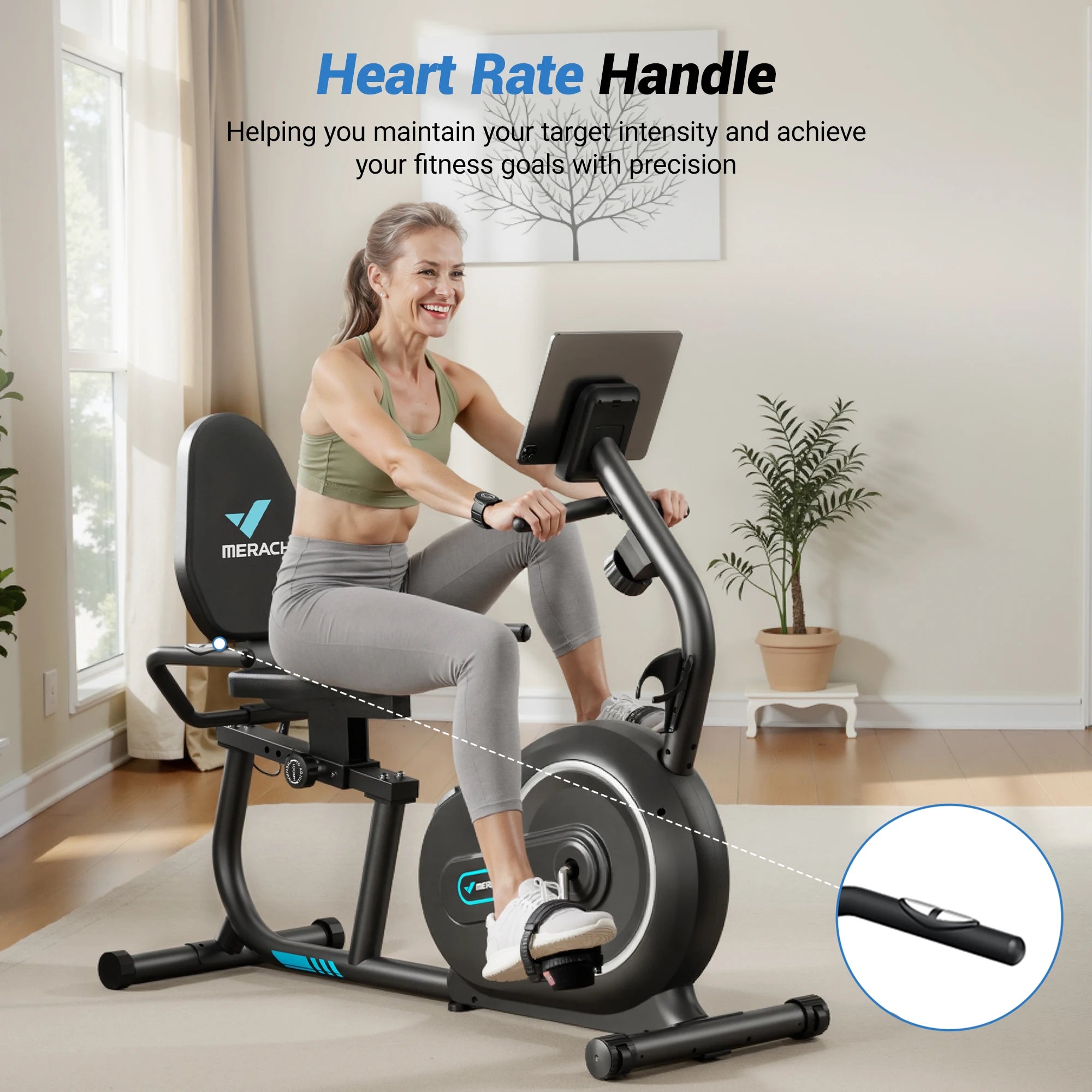 Recumbent Exercise Bike for Home Smart Bluetooth with Exclusive App Connectivity LCD Display Heart Rate Handles Magnetic Recumbent Bike