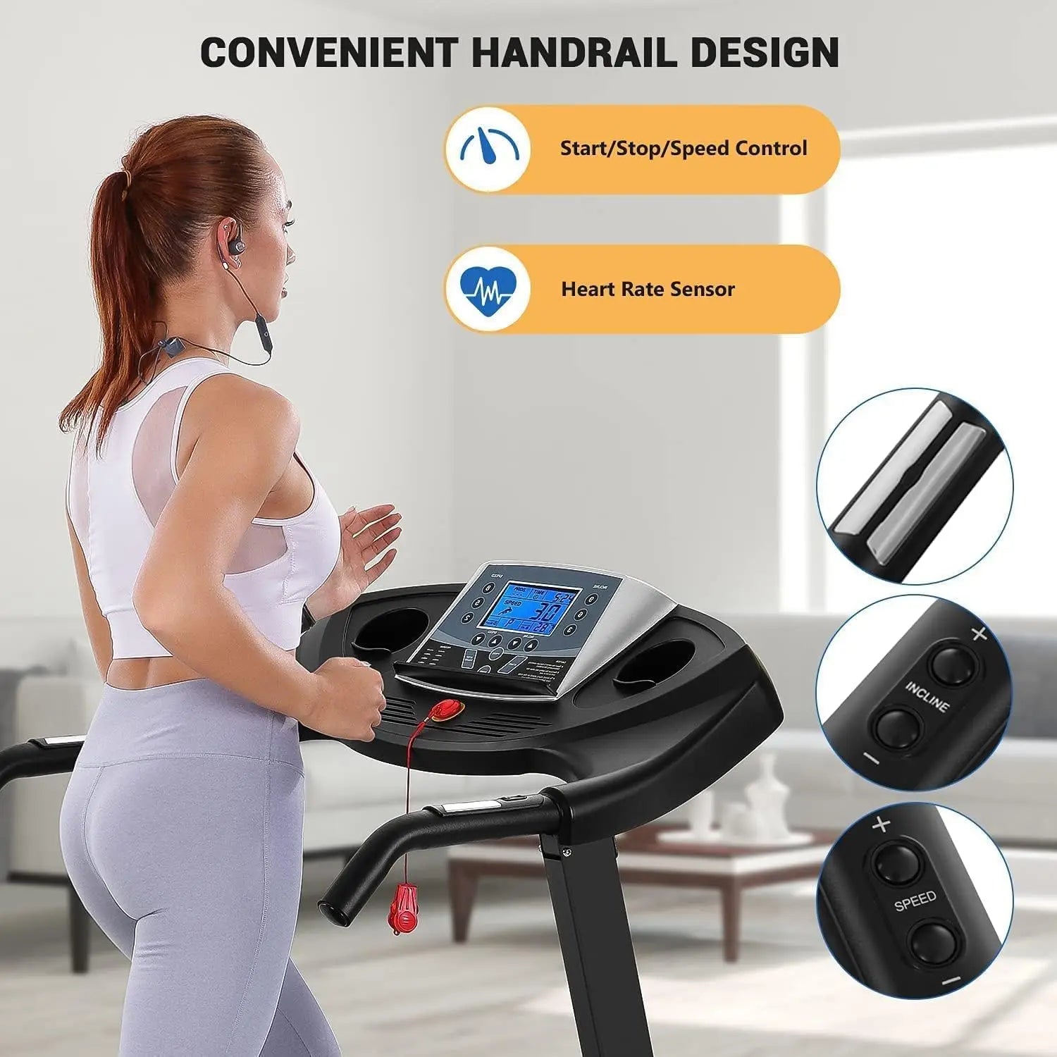 Treadmill with Auto Incline Folding Electric Running Machine 17 Inch Electric Treadmill 2.5HP 8.5MPH with 15 Training Programs