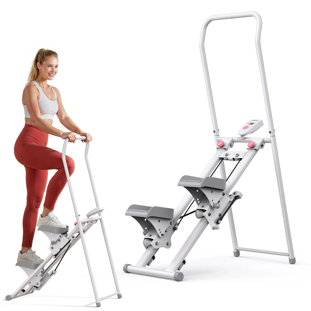 Stair Stepper for Home Gym offering a Full Body Workout with a Compact Folding Design Extended Step Range and Adjustable Handlebar and Pedals