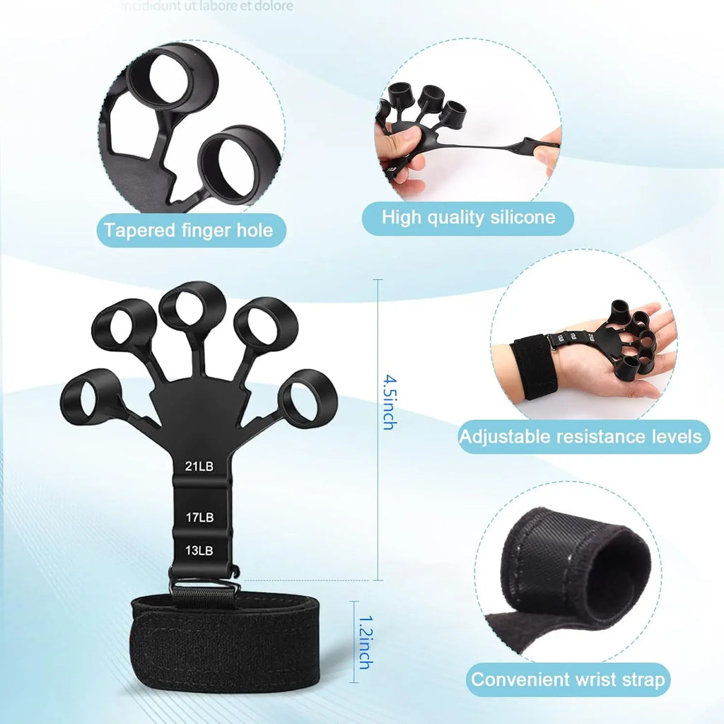 Grip Trainer Kit with Adjustable Hand Gripper Finger and Hand Exercisers Stress Ball and Forearm Ring for Strength and Recovery