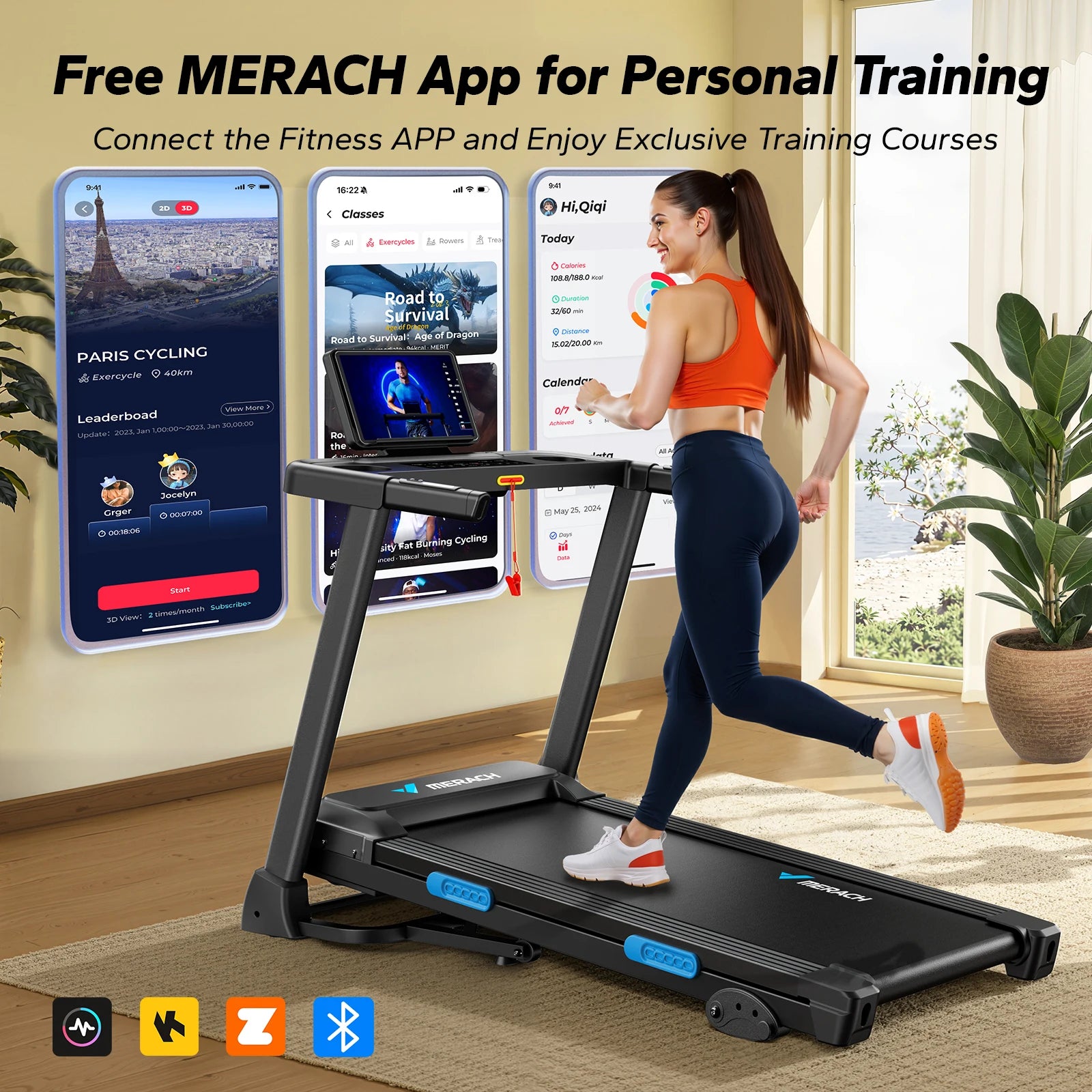 Foldable Treadmill with Incline, Quiet Double‑Deck Technology, 4‑Point Silicone Shock Cushion, Heart Rate Monitoring