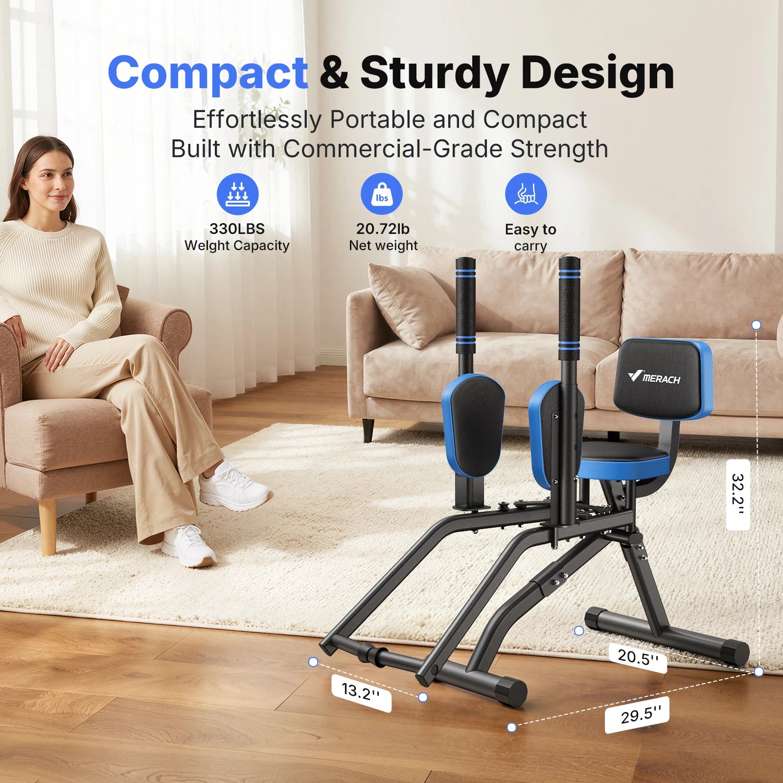 Hip Abductor and Adductor Trainer Adjustable Resistance Glute and Inner Thigh Workout Machine for Home Gym featuring Dual Foot Bar 360 Degree Rotating Leg Pads and Bands