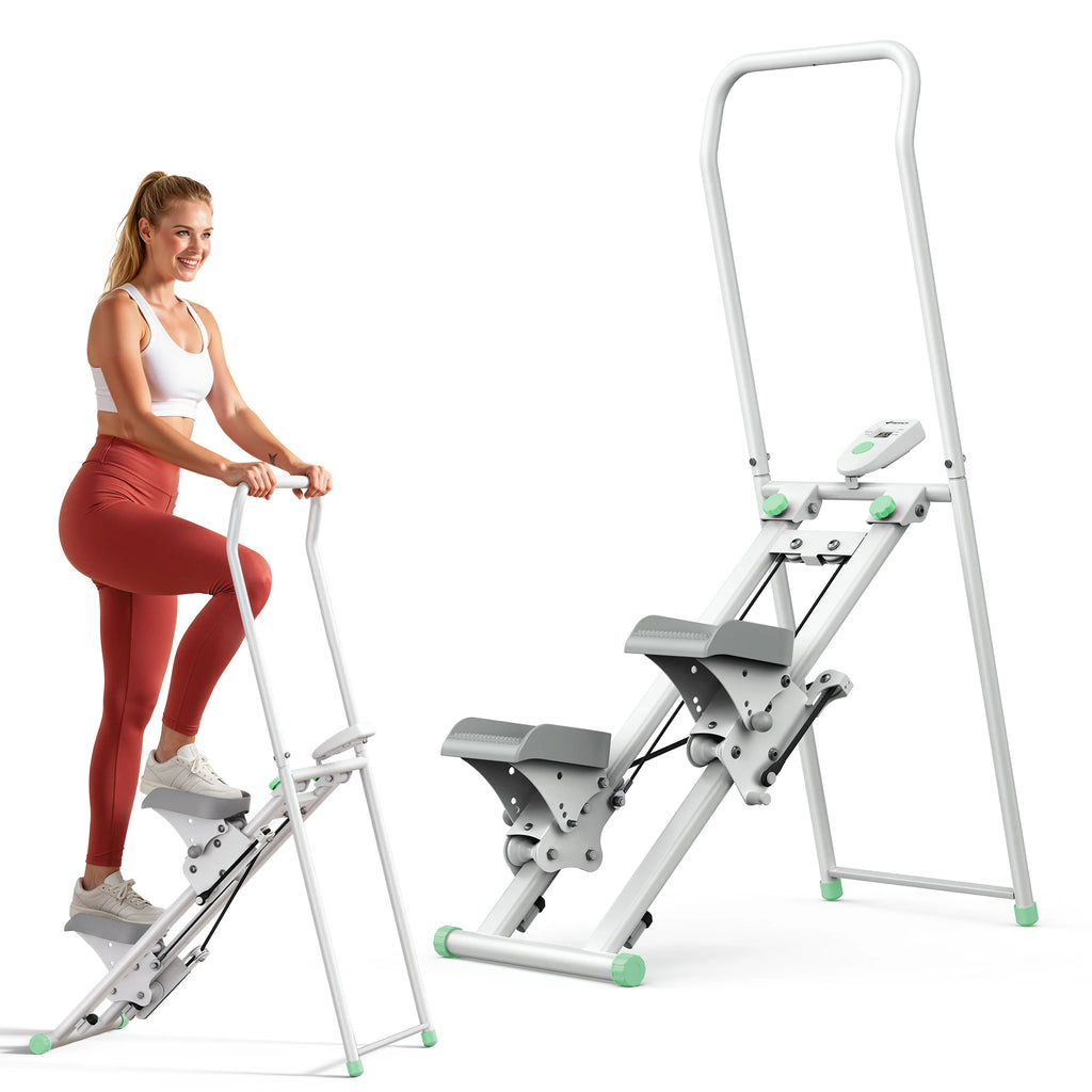 Stair Stepper for Home Gym offering a Full Body Workout with a Compact Folding Design Extended Step Range and Adjustable Handlebar and Pedals