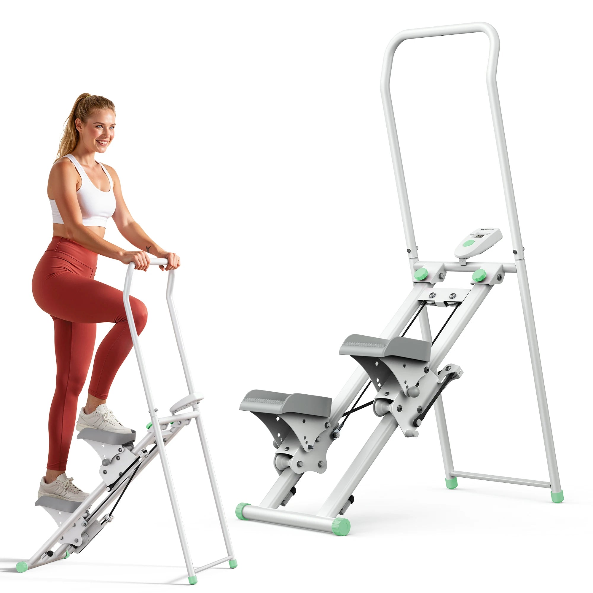 Stair Stepper for Home Gym offering a Full Body Workout with a Compact Folding Design Extended Step Range and Adjustable Handlebar and Pedals
