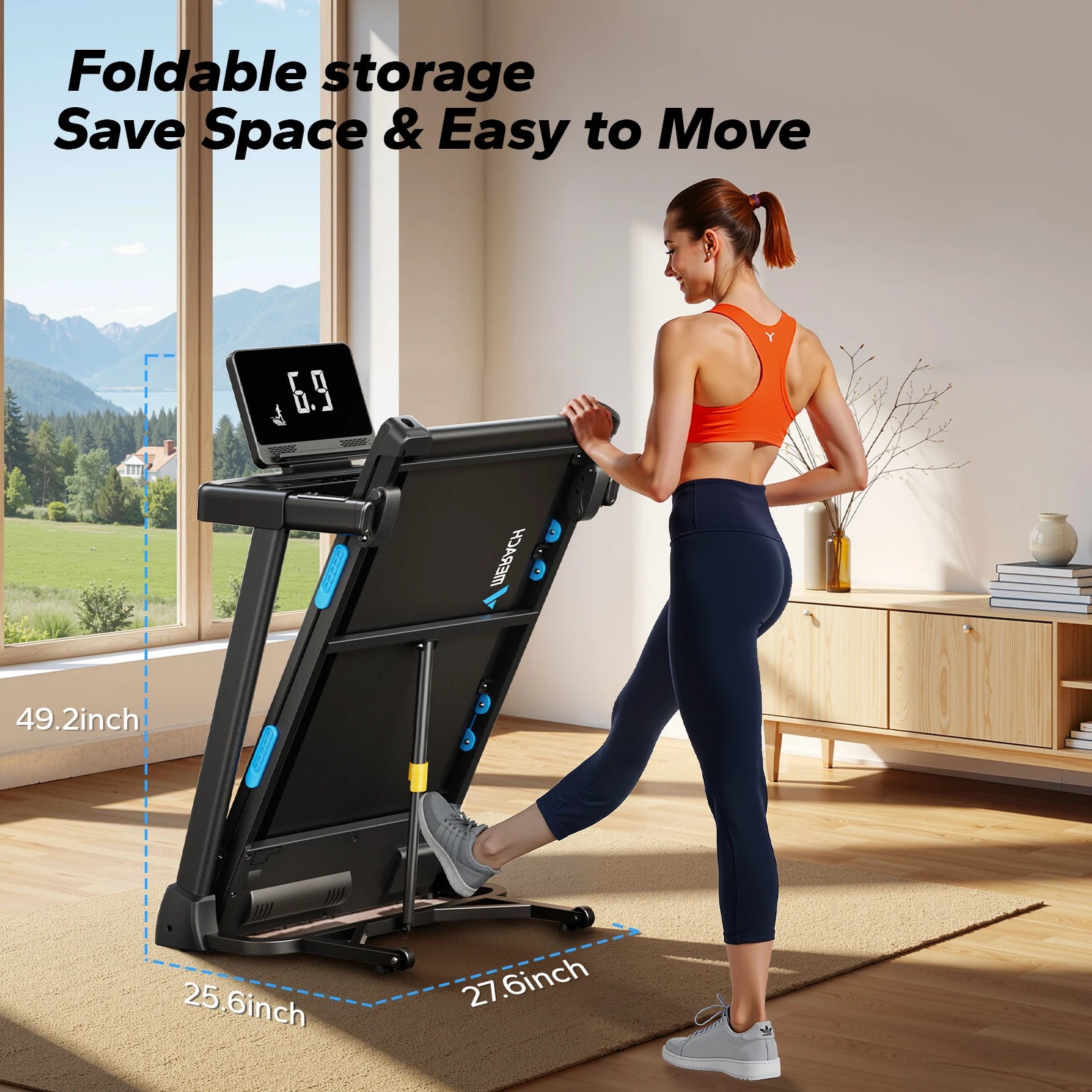 Foldable Treadmill with Incline, Quiet Double‑Deck Technology, 4‑Point Silicone Shock Cushion, Heart Rate Monitoring