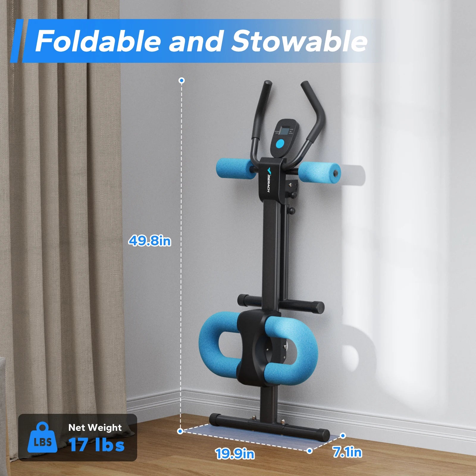 Adjustable Ab Machine – Foldable Ab Workout Equipment with Knee Protection & LCD Display for Home Gym Core Training