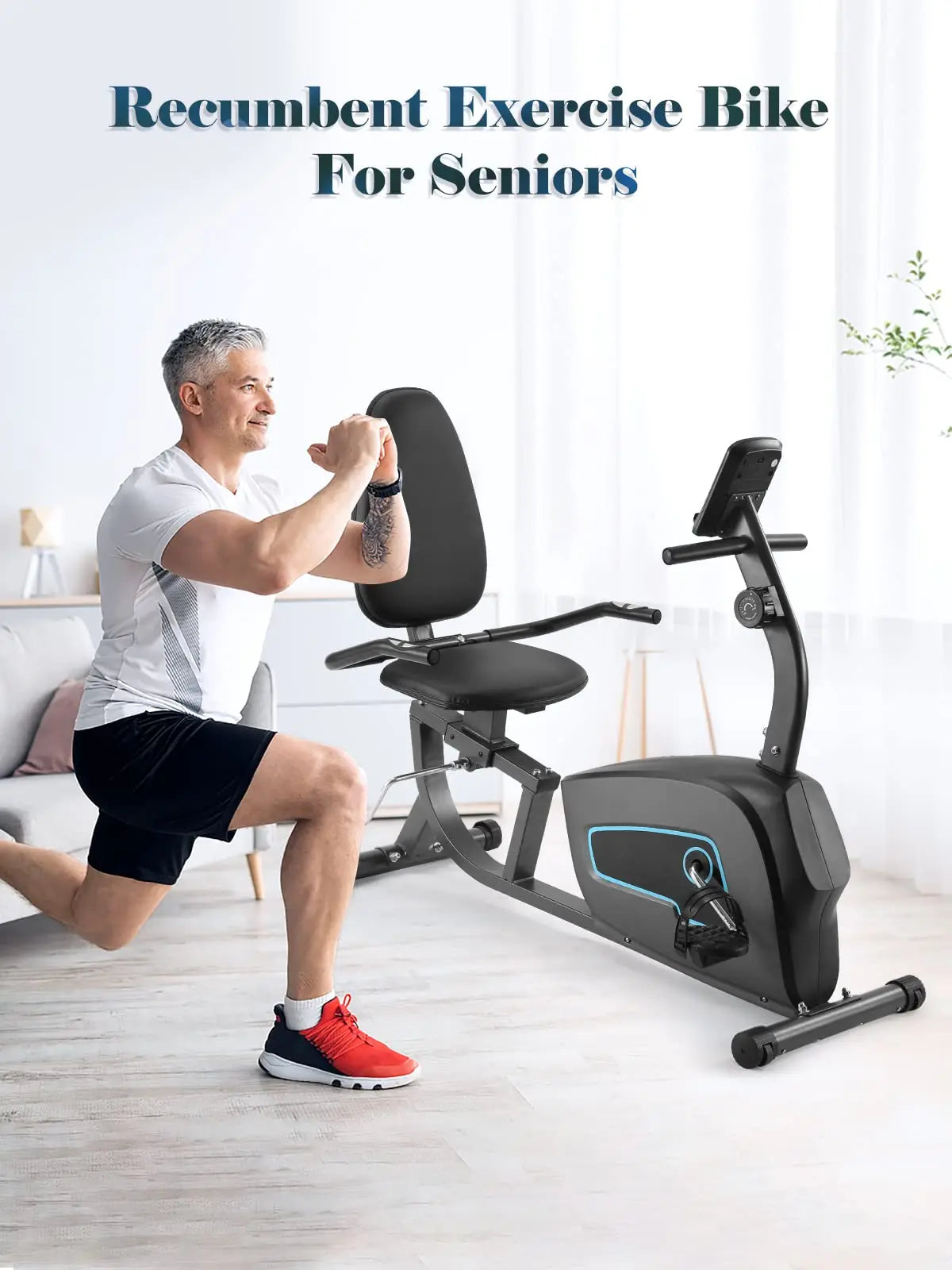 Recumbent Exercise Bike for Home Stationary Bike Quiet 8 Level Resistance Large Comfortable Seat with Heart Rate Handles