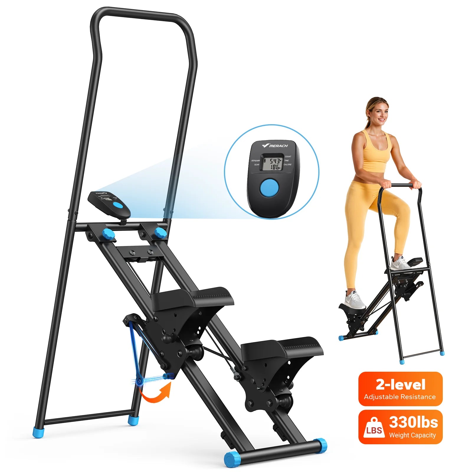 Stair Stepper for Home Gym offering a Full Body Workout with a Compact Folding Design Extended Step Range and Adjustable Handlebar and Pedals