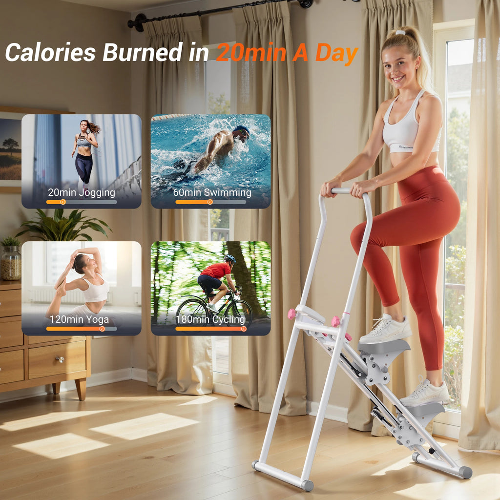 Stair Stepper for Home Gym offering a Full Body Workout with a Compact Folding Design Extended Step Range and Adjustable Handlebar and Pedals