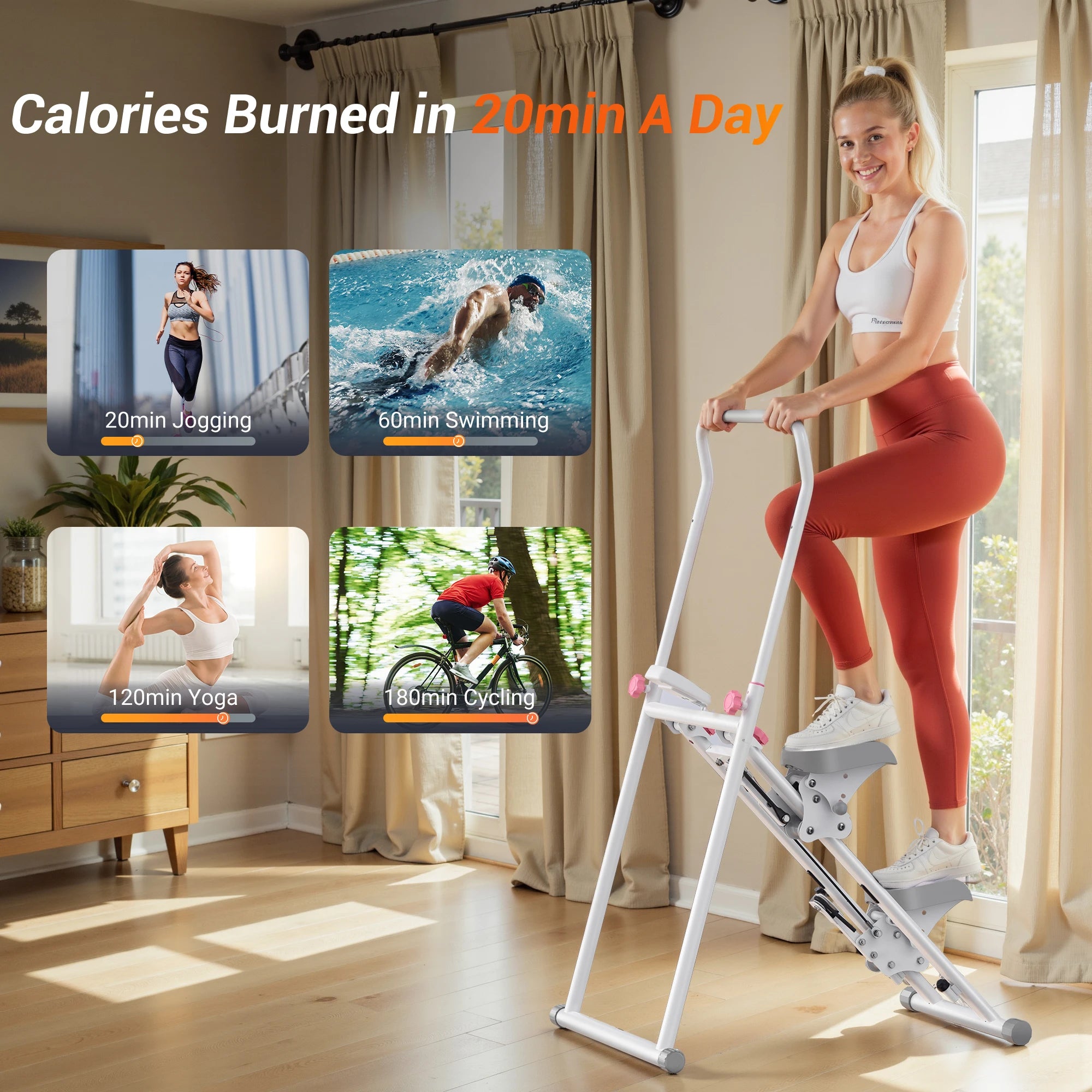 Stair Stepper for Home Gym offering a Full Body Workout with a Compact Folding Design Extended Step Range and Adjustable Handlebar and Pedals