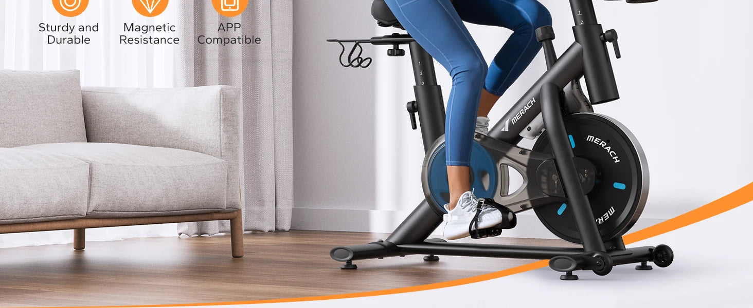 Exercise Bike – Brake Pad/Magnetic Stationary Indoor Cycling Bike, Low‑Noise Design with App Compatibility, Tablet Mount & Fitness Courses