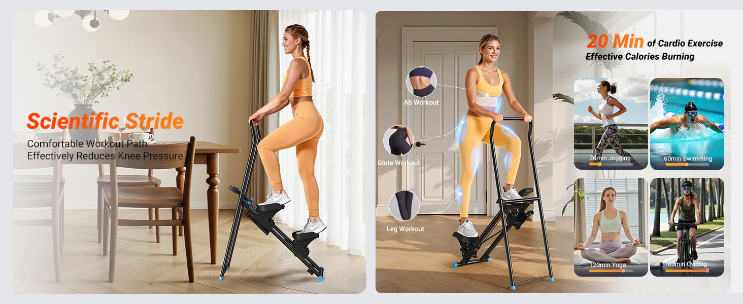 Stair Stepper for Home Gym offering a Full Body Workout with a Compact Folding Design Extended Step Range and Adjustable Handlebar and Pedals
