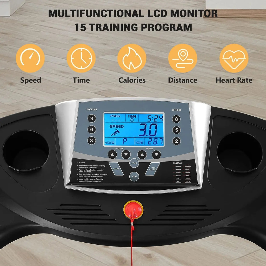 Treadmill with Auto Incline Folding Electric Running Machine 17 Inch Electric Treadmill 2.5HP 8.5MPH with 15 Training Programs