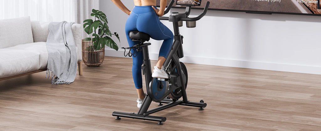 Exercise Bike – Brake Pad/Magnetic Stationary Indoor Cycling Bike, Low‑Noise Design with App Compatibility, Tablet Mount & Fitness Courses